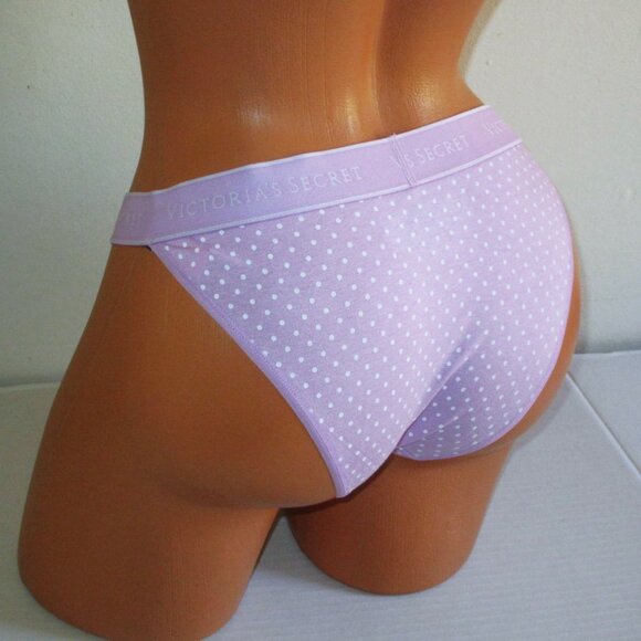 VICTORIA'S SECRET Cotton Tanga String Bikini Panty Purple Lilac Dot Logo Waist M - Picture 1 of 5